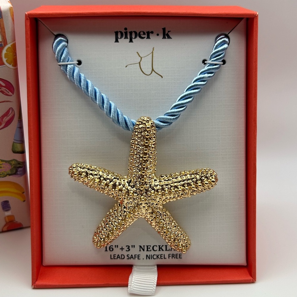 *New* Piper K Gold Starfish Pendant with Light Blue Cord - Picture 2 of 6